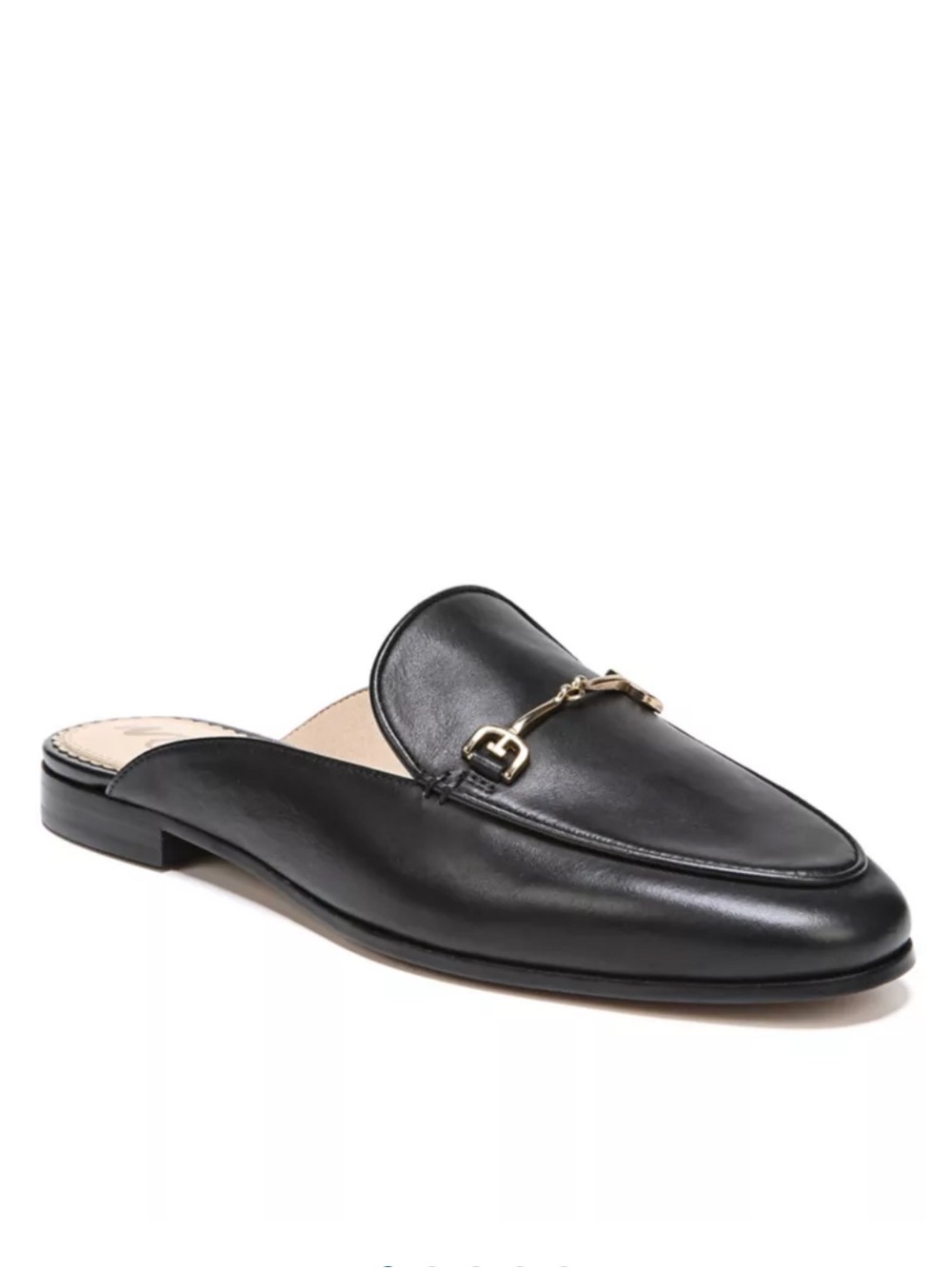 Sam Edelman Black Leather Backless Loafer Mule with Gold Bit